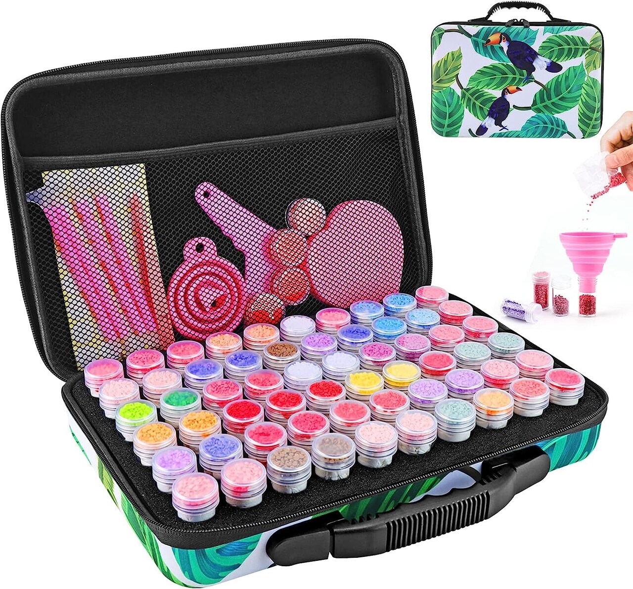 Diamond Painting Storage Containers, 60 Slots Portable Diamond Art Organizer  Shockproof with Diamond Painting Accessories and Tools for Craft Jewelry  Beads Rings Charms Glitter (Black)